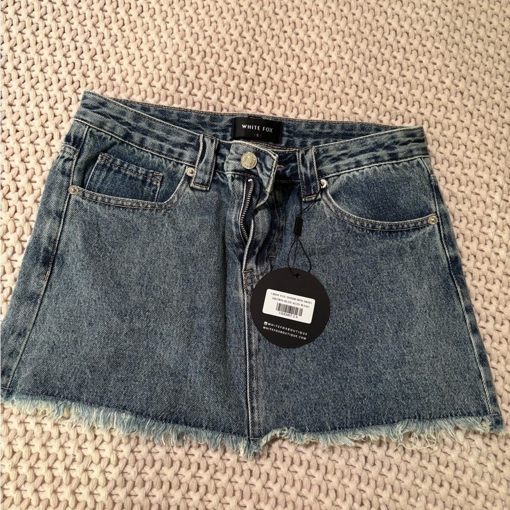 Brand New White Fox Boutique Blue Denim Mini Skirt